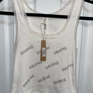 Skims Rhinestone Logo Pointelle Tank Top